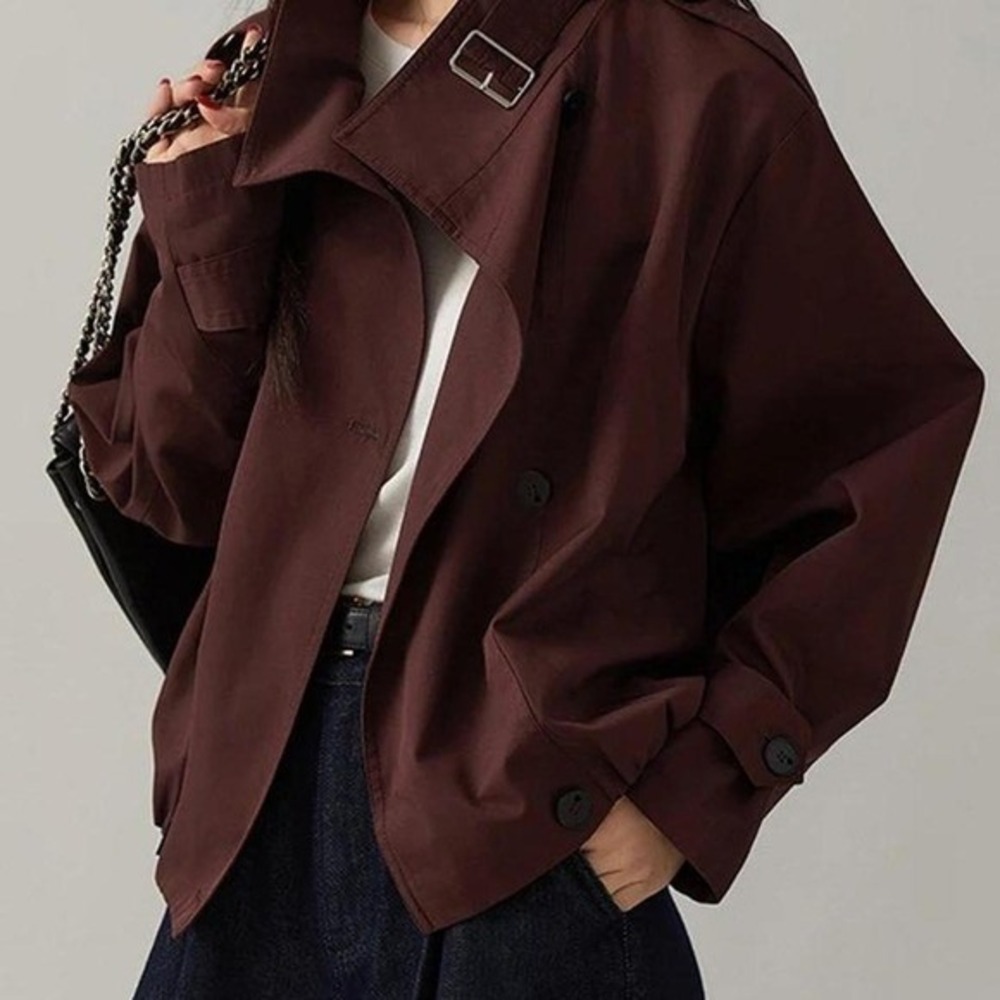 Commense Burgundy‎ Vintage Loose Trench Coat XS NWT Bomber